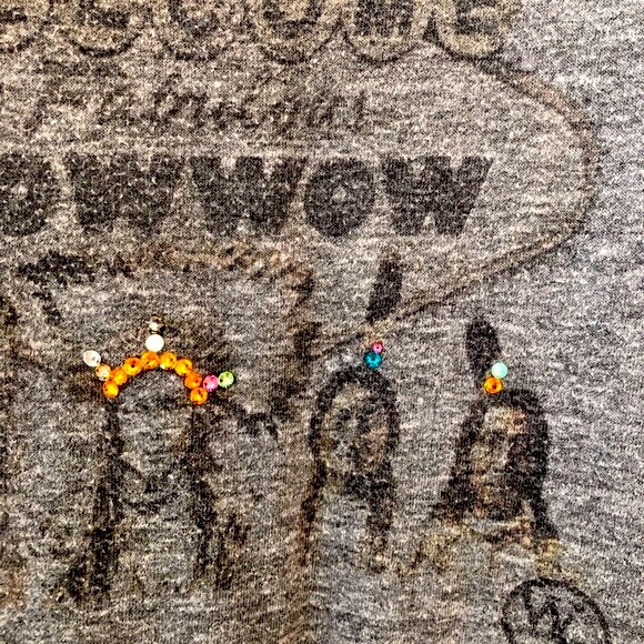 “A Powwow Welcome” Native American gray t-shirt embellished with rhinestones - Picture 8 of 15